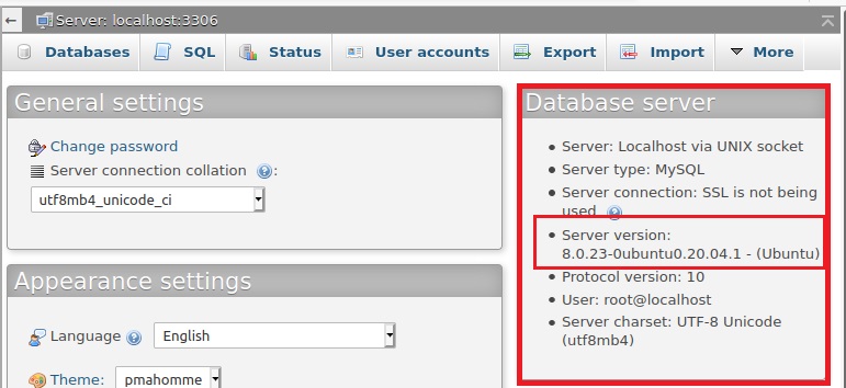 mysql-phpmyadmin-server-version.