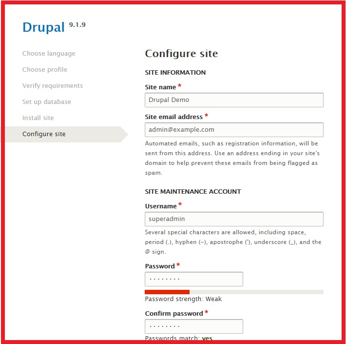 Install Drupal on Windows 10 WSL-Drupal-admin-account