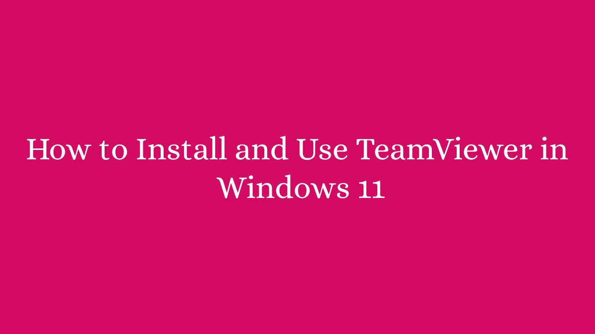 How to Install and Use TeamViewer in Windows 11