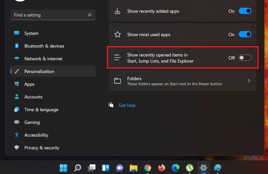 Turn-off-recent-files-folder-hide recent files and folders in Windows 11