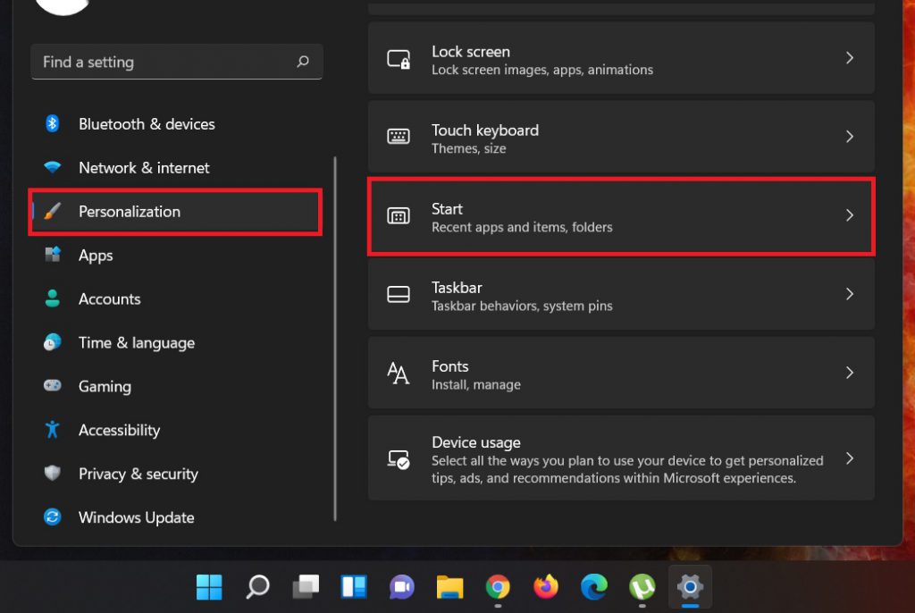select-start-option-hide recent files and folders in Windows 11
